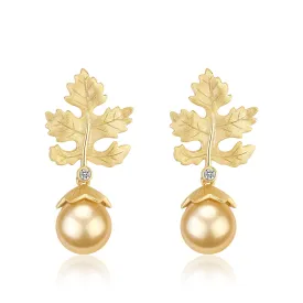 10-11mm Golden South Sea Baroque Pearl & Maple Leaf Earrings