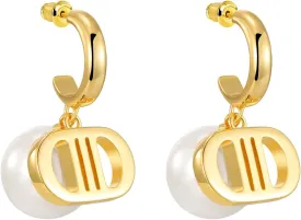 18K Gold Luxury Letter Earrings for Women - Elegant Pearl letter Earring for stylish women with Valentine's Day birthday jewelry Gifts