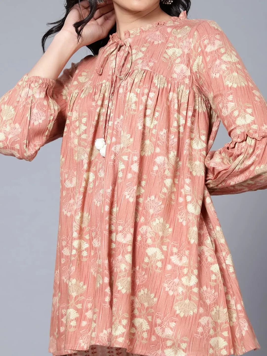 2 Piece Summer Outfits, Co-ord Set with Pant & Tunic Top with Tessel, Full Sleeves Indian Co-ord Set