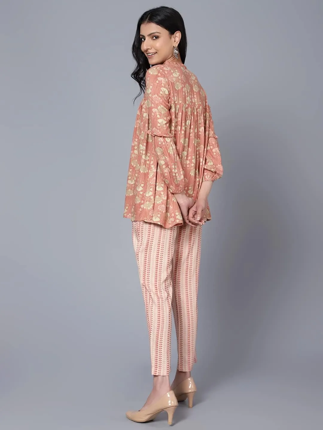 2 Piece Summer Outfits, Co-ord Set with Pant & Tunic Top with Tessel, Full Sleeves Indian Co-ord Set
