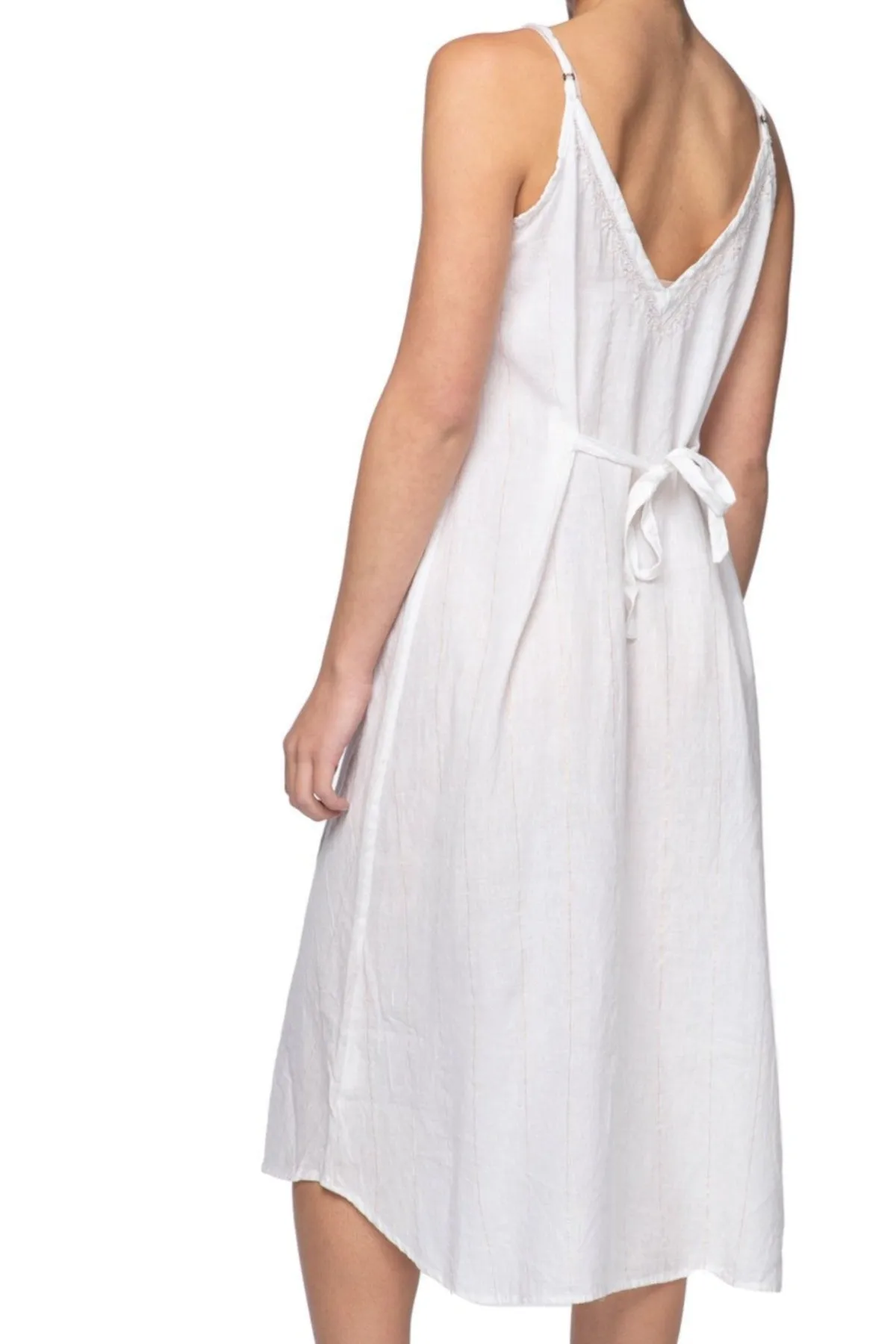 Aubrey Embroidery Cotton Sundress in Chambray with Lurex Trim
