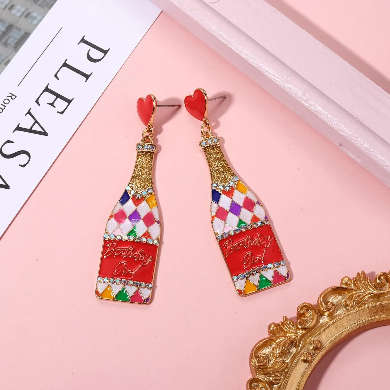 Birthday Earrings for Women Happy Birthdays Earrings Statement Cake Champagne Bottle Earring Happy Birthdays Dangle Earring Birthday Gifts Party Favors