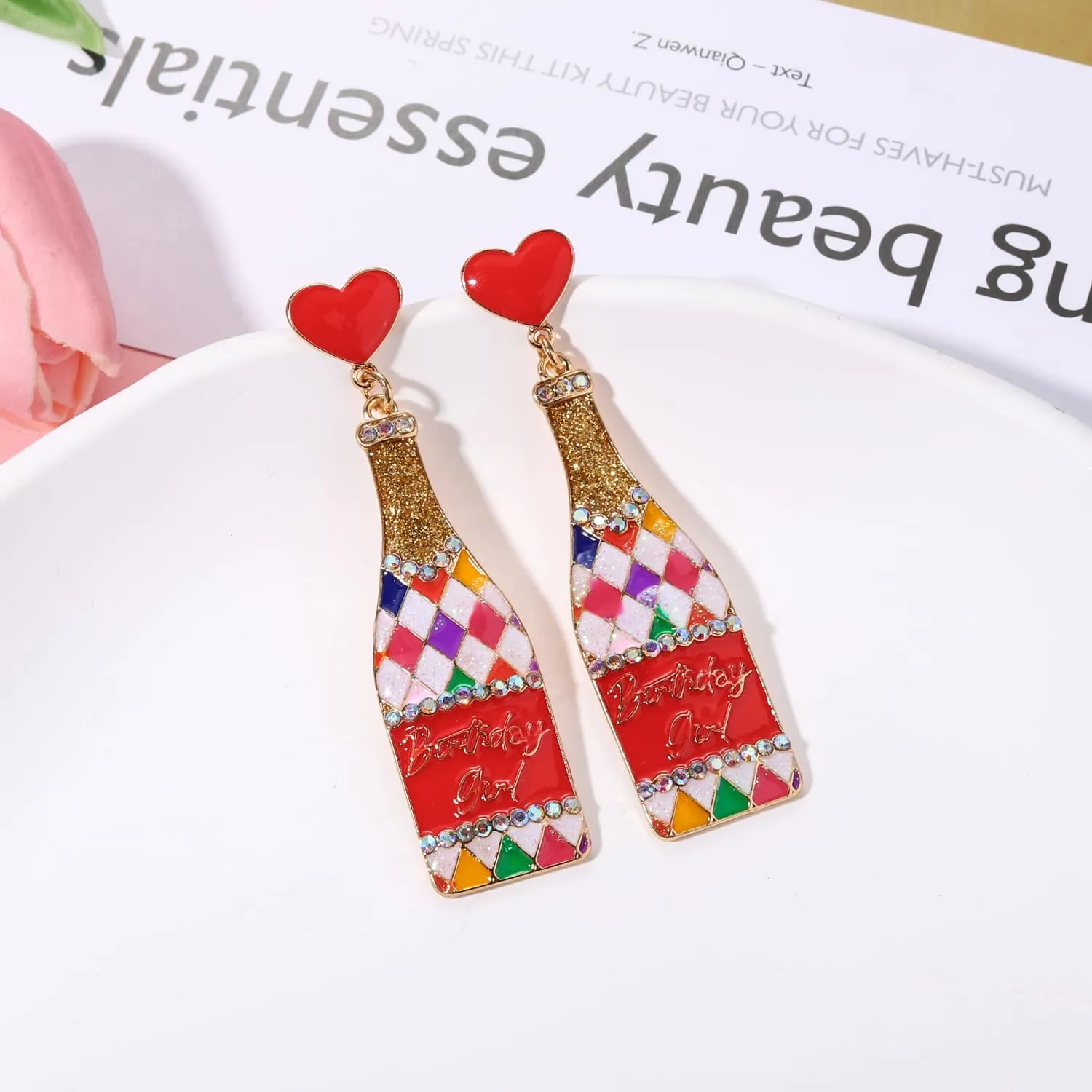 Birthday Earrings for Women Happy Birthdays Earrings Statement Cake Champagne Bottle Earring Happy Birthdays Dangle Earring Birthday Gifts Party Favors