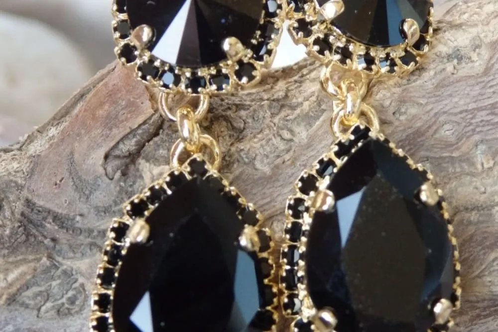 Black Crystal Chandelier Earrings