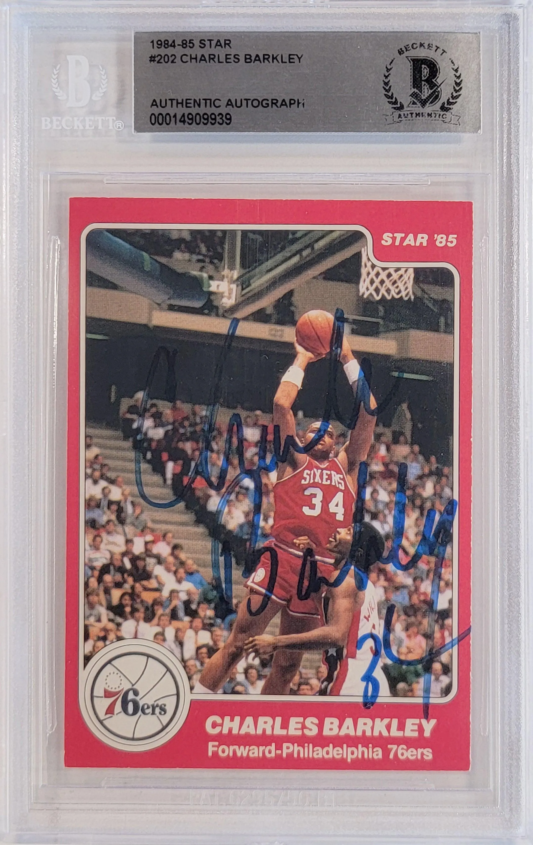 Charles Barkley Autographed 1984-85 Star Rookie Card #202 Philadelphia 76ers Vintage Rookie Era Signature Beckett BAS #14909939