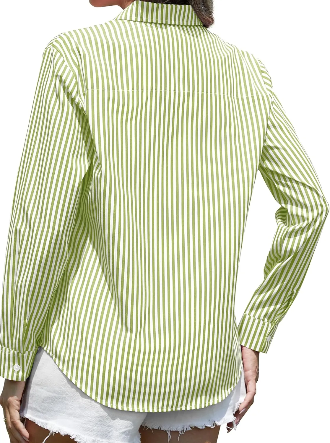 CUNLIN Grade 4 Wrinkle-Resistant Women's Button Down Shirts Striped Long Sleeve Collared Blouses Tops with Pocket