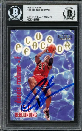 Dennis Rodman Autographed 1998-99 Fleer Tradition Card #139 Chicago Bulls Beckett BAS #13020799