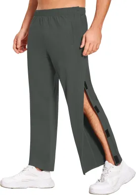 Deyeek Men's Tear Away Pants 2 Side Snap Open Bottom Sweatpants Loose Fit Casual Post Surgery Pants with Pockets