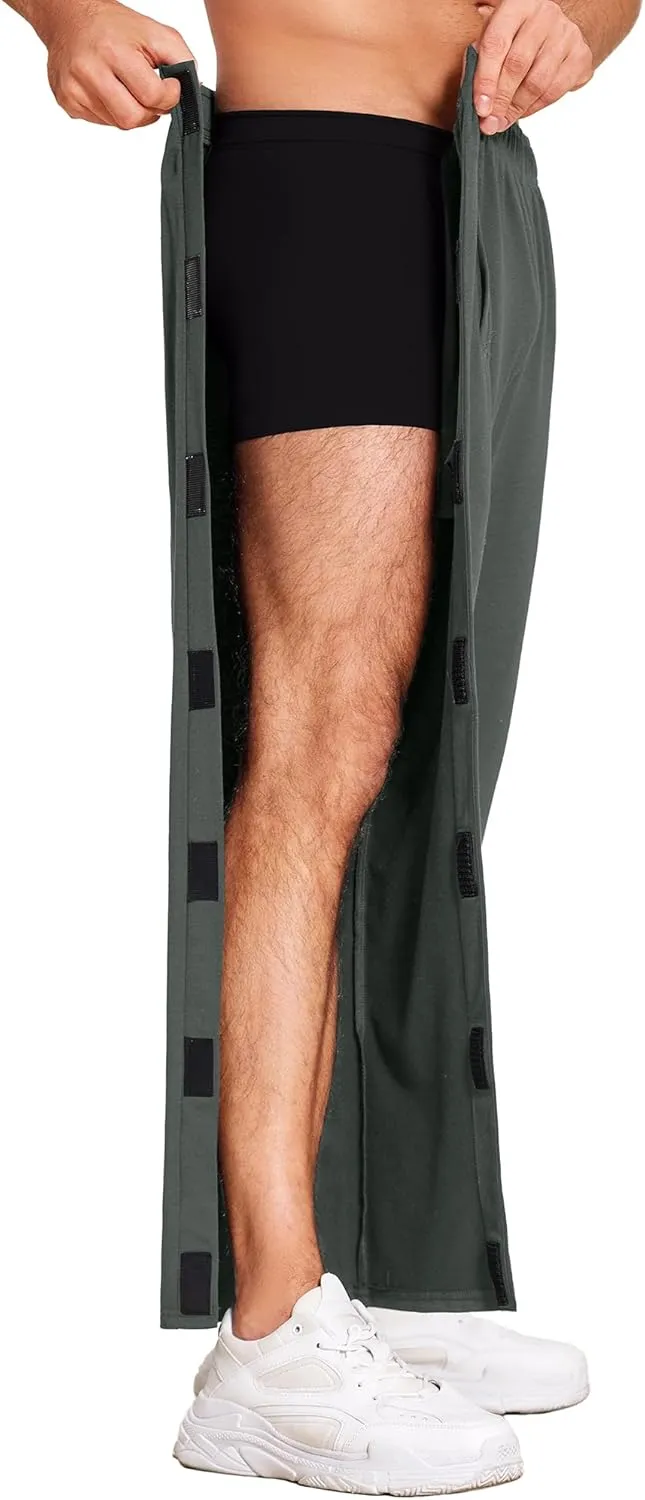 Deyeek Men's Tear Away Pants 2 Side Snap Open Bottom Sweatpants Loose Fit Casual Post Surgery Pants with Pockets