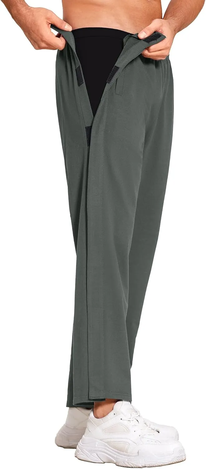 Deyeek Men's Tear Away Pants 2 Side Snap Open Bottom Sweatpants Loose Fit Casual Post Surgery Pants with Pockets