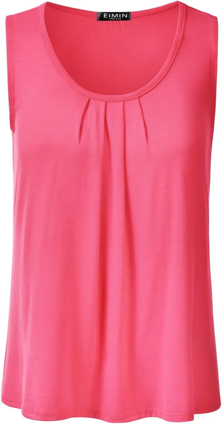 EIMIN Women's Pleated Scoop Neck Sleeveless Stretch Basic Soft Tank Top (S-3X)