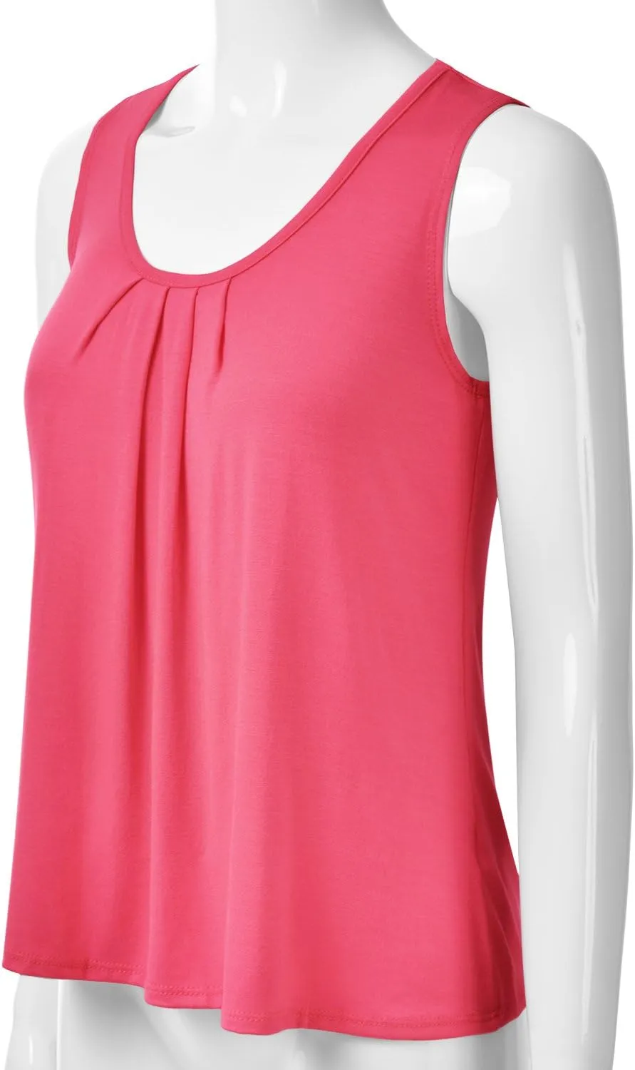 EIMIN Women's Pleated Scoop Neck Sleeveless Stretch Basic Soft Tank Top (S-3X)