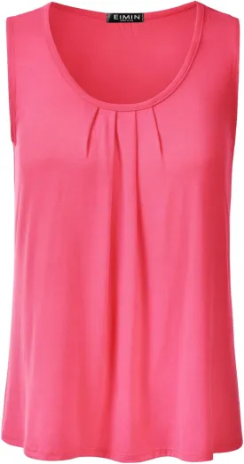 EIMIN Women's Pleated Scoop Neck Sleeveless Stretch Basic Soft Tank Top (S-3X)