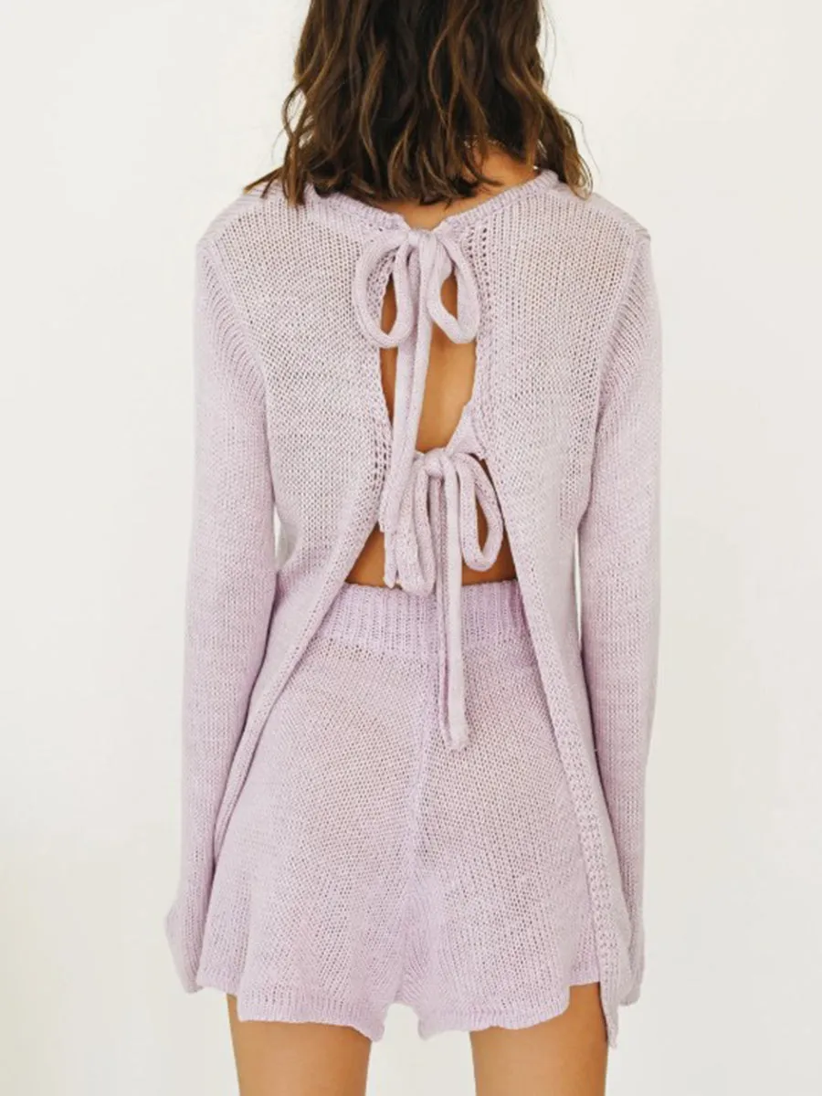 Fashionable Backless Lace Two-piece Set