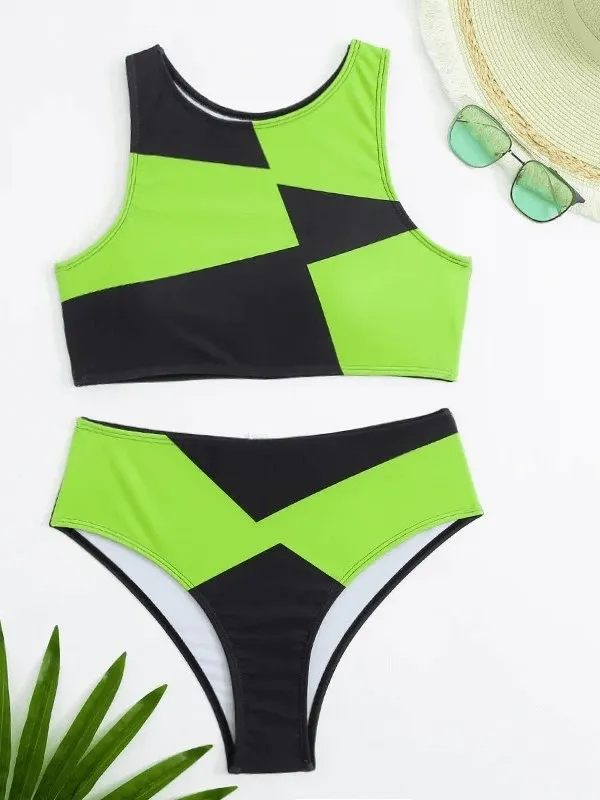 Fashionable Sporty Elastic Women's Two-piece Swimsuit - SF1886