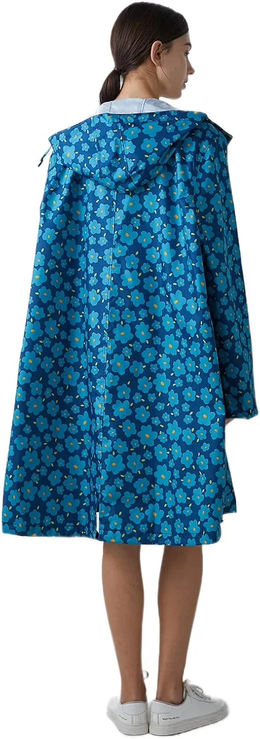 Freesmily Womens Stylish Long Raincoat Rain Jacket with Hood Zipper Button and Pockets Muti Colors Polka Dots
