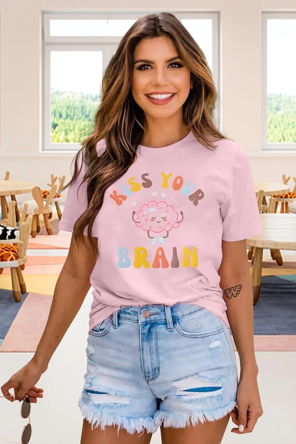 Funny Teacher Shirts for Women Kiss Your Brain Teacher T Shirt Special Education Teacher Life Tops Cute Graphic Tee
