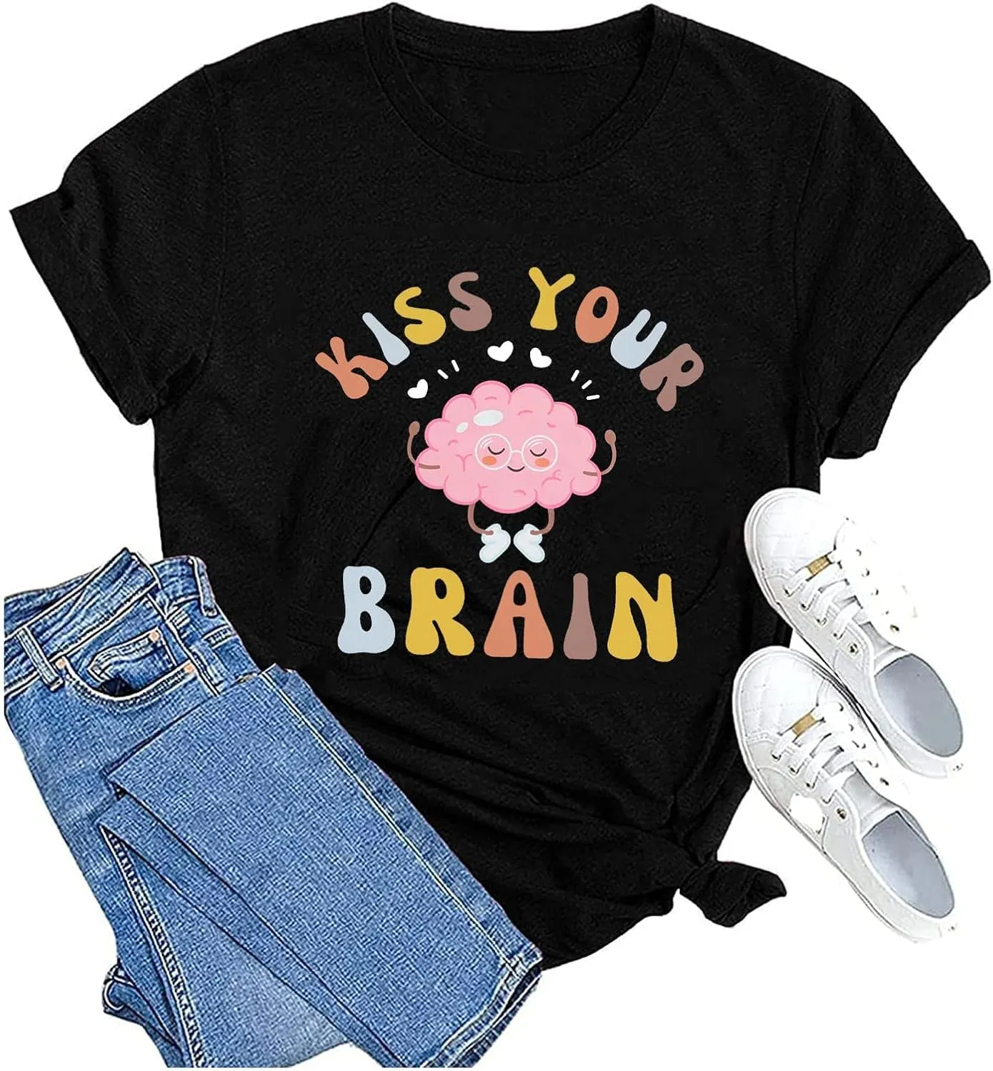 Funny Teacher Shirts for Women Kiss Your Brain Teacher T Shirt Special Education Teacher Life Tops Cute Graphic Tee