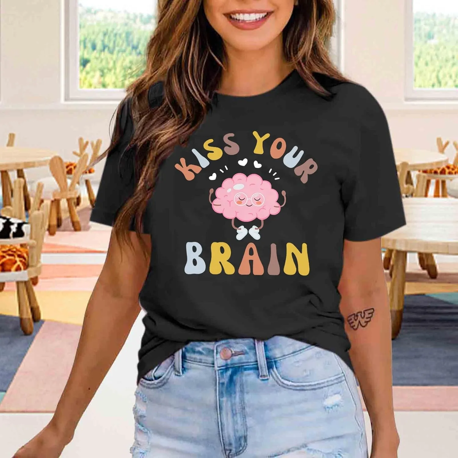 Funny Teacher Shirts for Women Kiss Your Brain Teacher T Shirt Special Education Teacher Life Tops Cute Graphic Tee