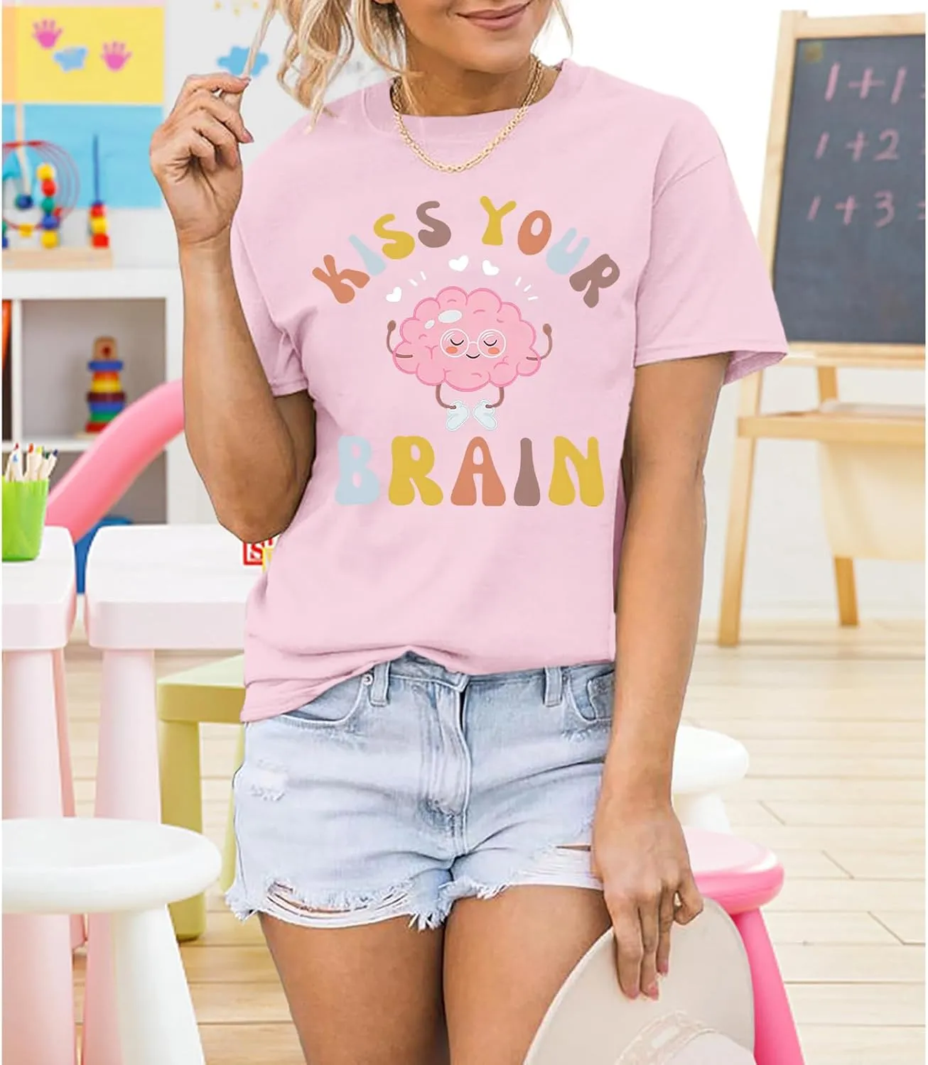 Funny Teacher Shirts for Women Kiss Your Brain Teacher T Shirt Special Education Teacher Life Tops Cute Graphic Tee