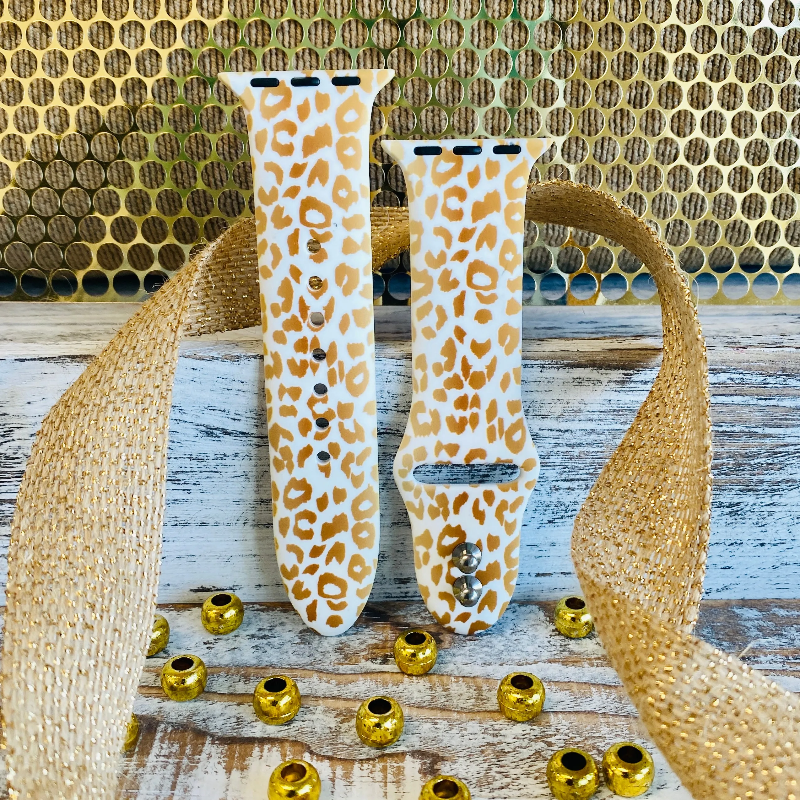 Golden Leopard Print Silicone Band For Apple Watch