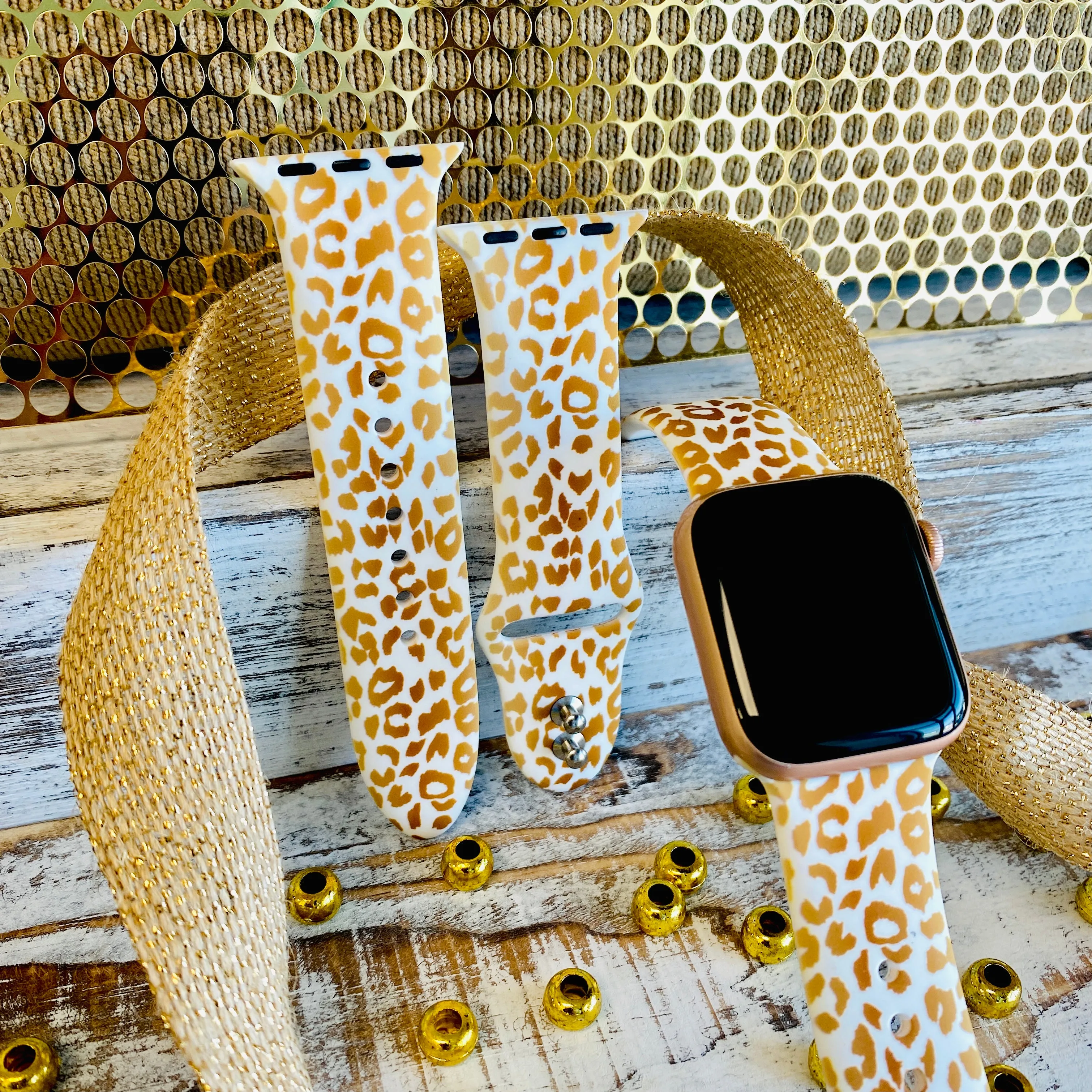 Golden Leopard Print Silicone Band For Apple Watch