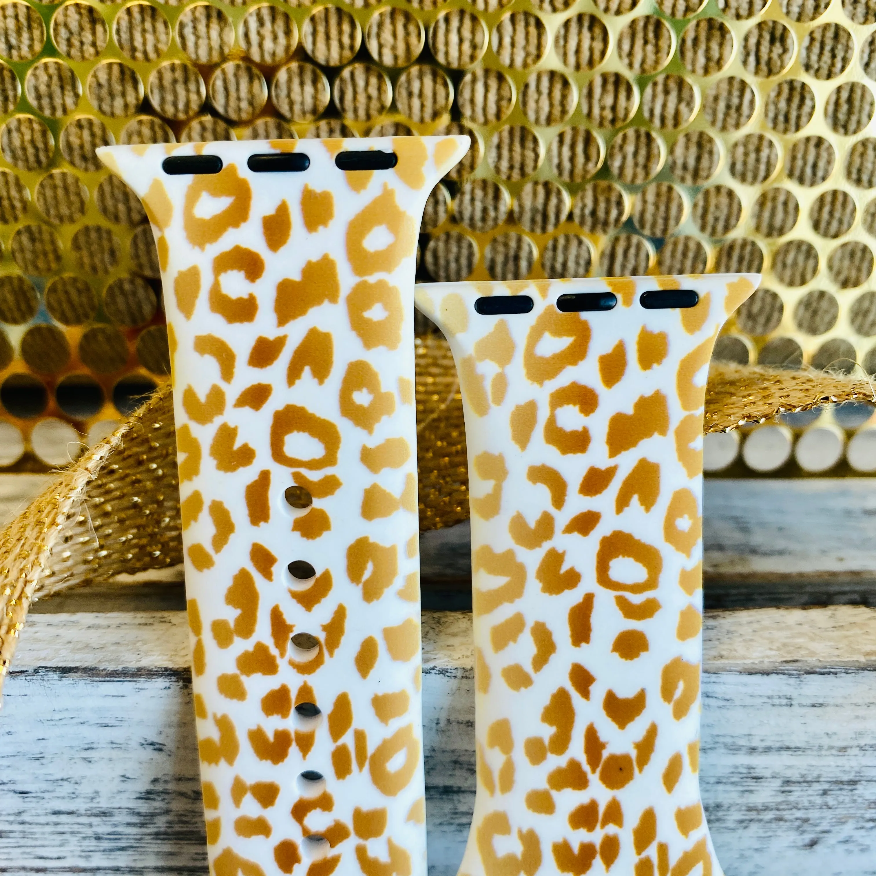 Golden Leopard Print Silicone Band For Apple Watch