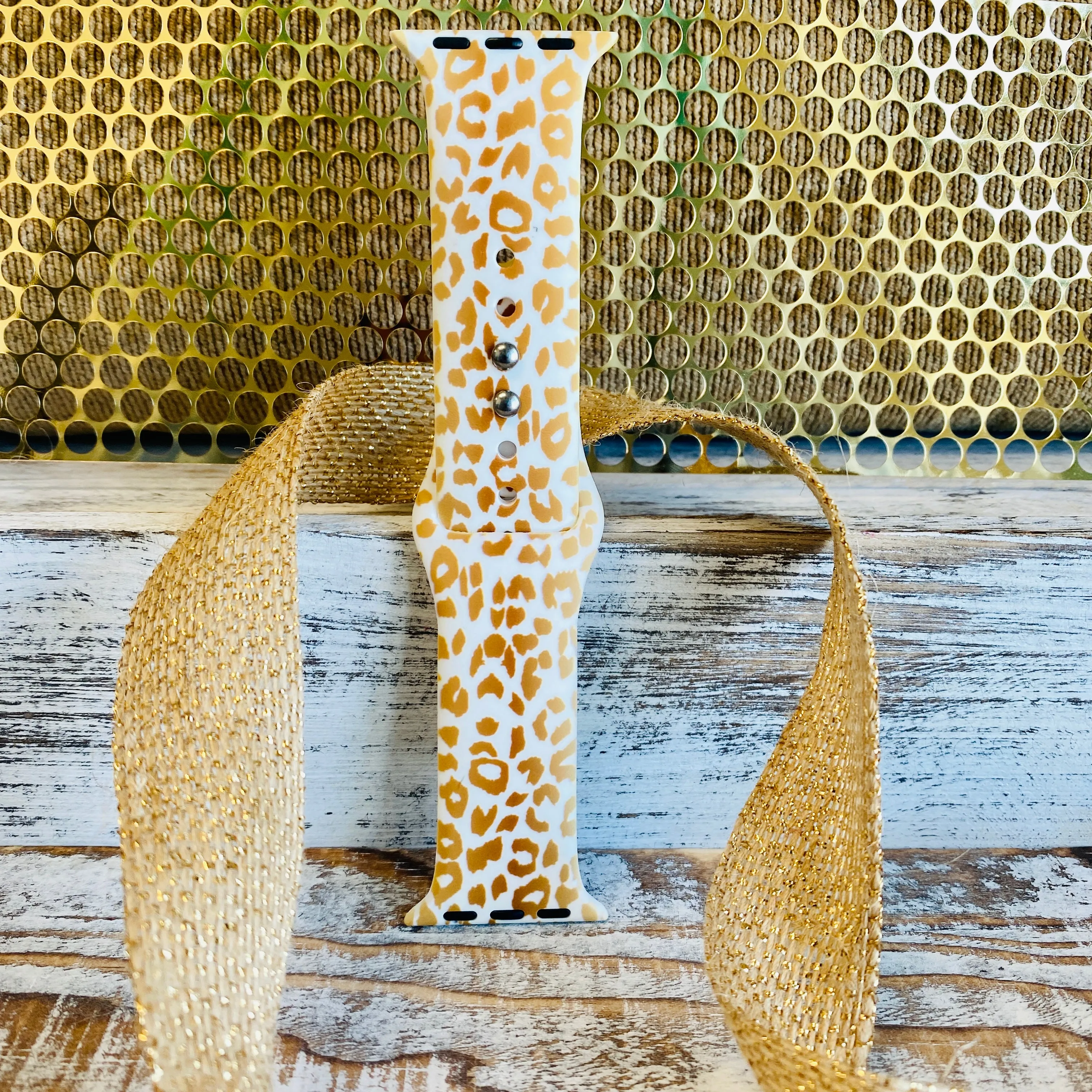 Golden Leopard Print Silicone Band For Apple Watch