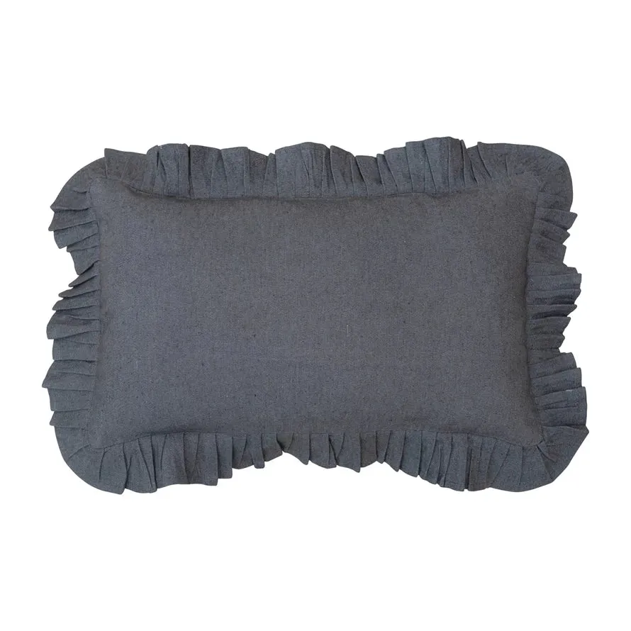 Grey Ruffled Lumbar Pillow