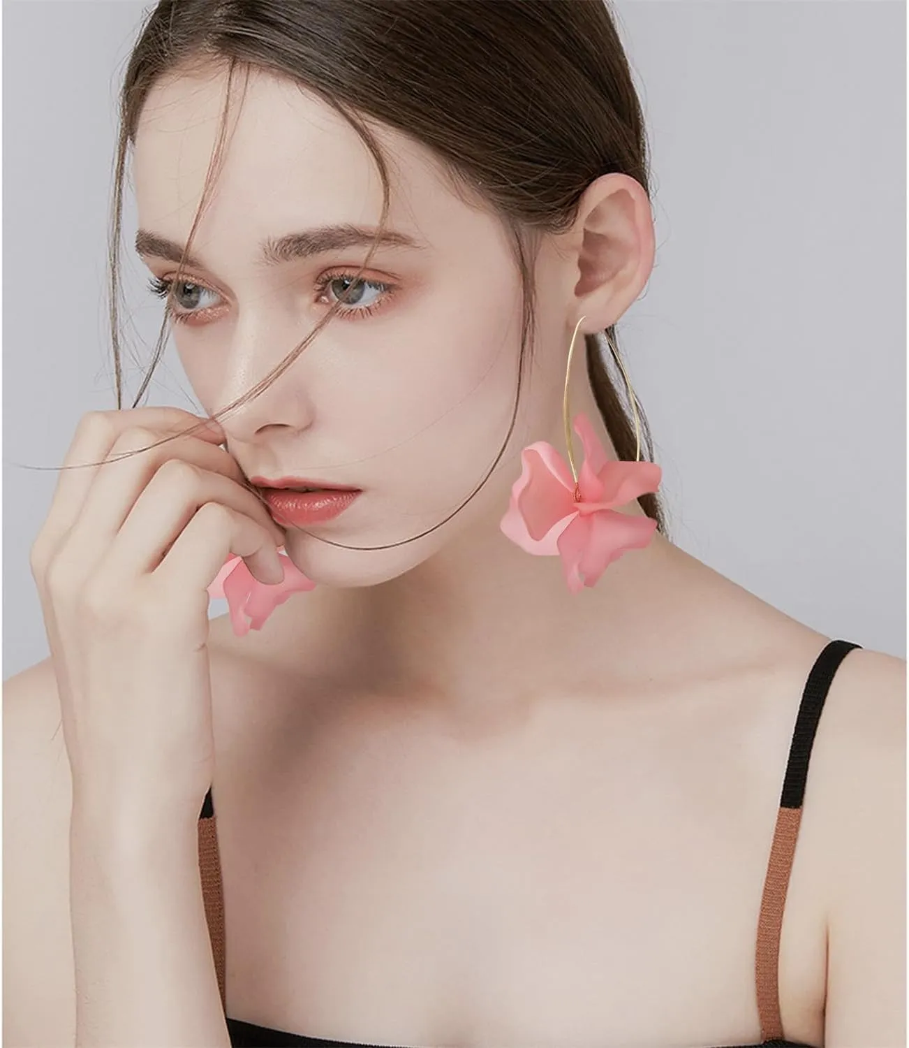 Handmade Bohemian Acrylic Large Flower Dangle Drop Earrings Unique Resin Tiered Petal Flower Line Earrings for Women