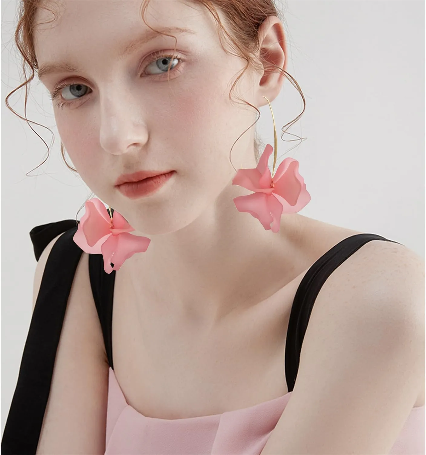 Handmade Bohemian Acrylic Large Flower Dangle Drop Earrings Unique Resin Tiered Petal Flower Line Earrings for Women