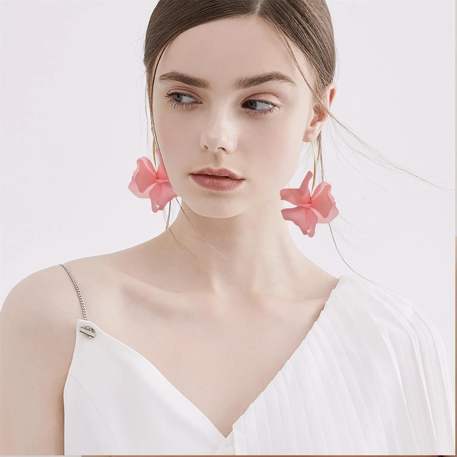 Handmade Bohemian Acrylic Large Flower Dangle Drop Earrings Unique Resin Tiered Petal Flower Line Earrings for Women