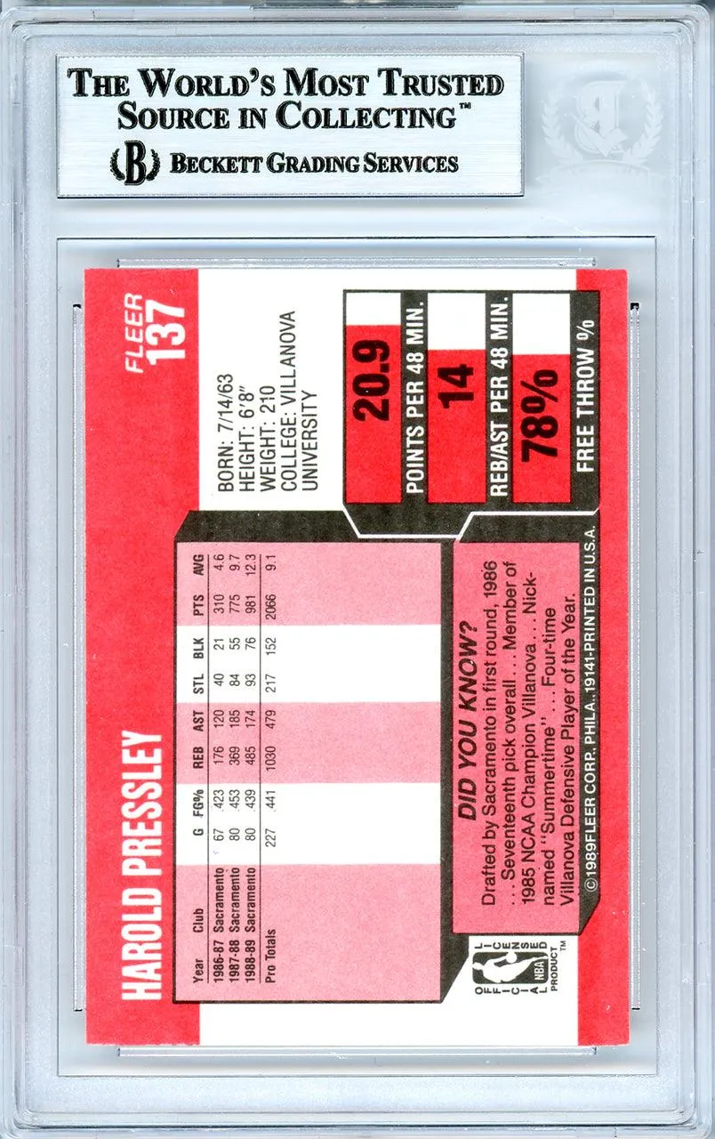 Harold Pressley Autographed 1989-90 Fleer Card #137 Sacramento Kings Beckett BAS #10739106