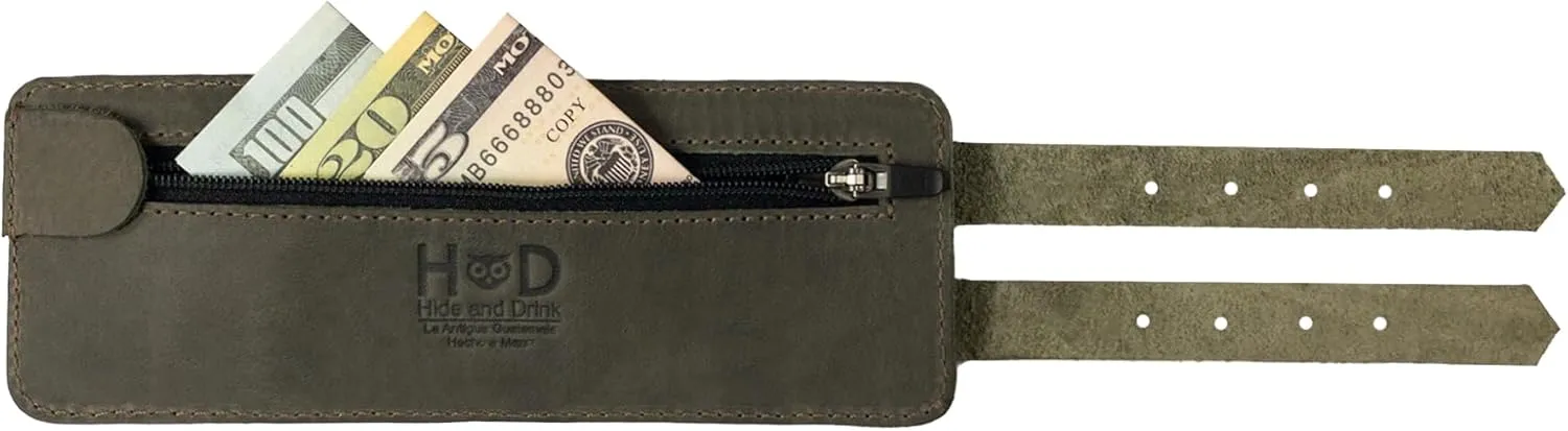 Hide & Drink, Stylish Wrist Wallet Cuff, Wristband with Secret Pouch, Cash Holder, Money Organizer, Full Grain Leather, Handmade, Dark Jade