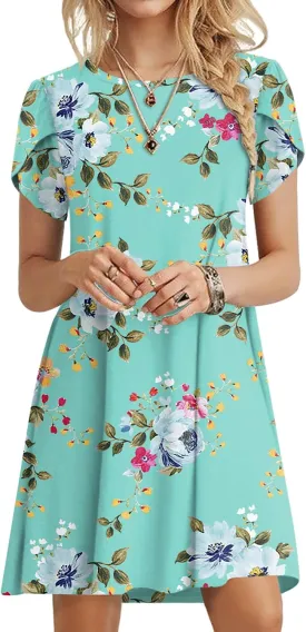 HOTGIFT 2025 Womens Dress Summer Short Sleeve Crewneck Sundress with Pockets M-4XL