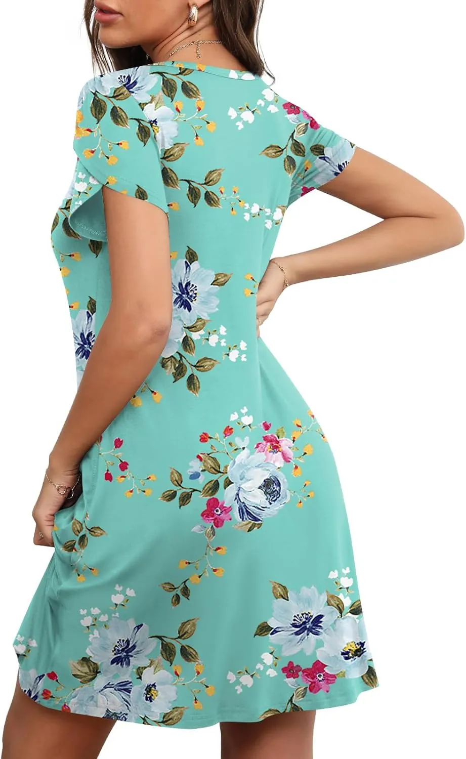 HOTGIFT 2025 Womens Dress Summer Short Sleeve Crewneck Sundress with Pockets M-4XL