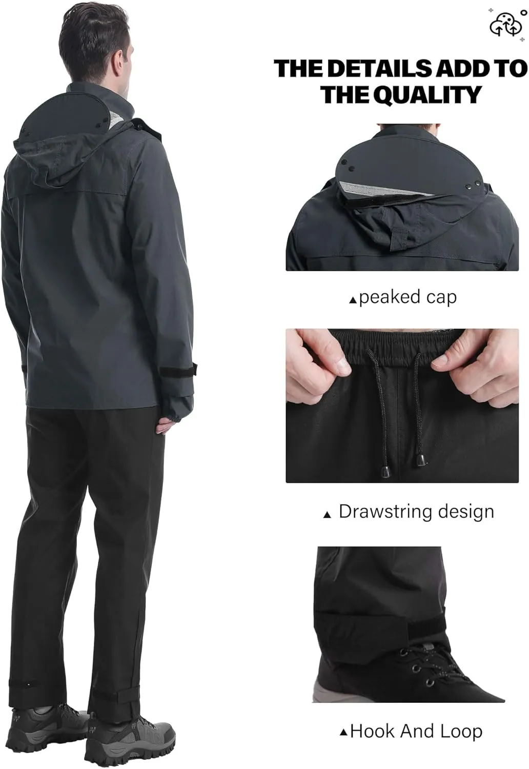 iCreek Rain Suit Waterproof Jacket with Pants 2 Pieces Breathable Lightweight Packable Raincoat with Hooded Rain Gear Unisex