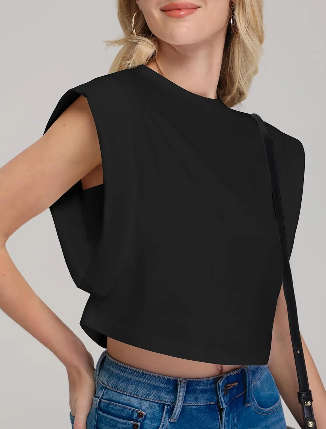 IWD Cap Sleeve Tops for Women Summer Crewneck Drop Shoulder Cropped Tank Top Dressy Casual Loose Fit Basic T-Shirts