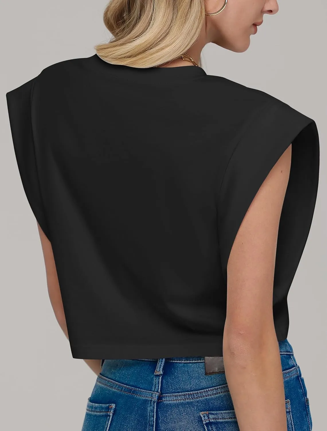 IWD Cap Sleeve Tops for Women Summer Crewneck Drop Shoulder Cropped Tank Top Dressy Casual Loose Fit Basic T-Shirts