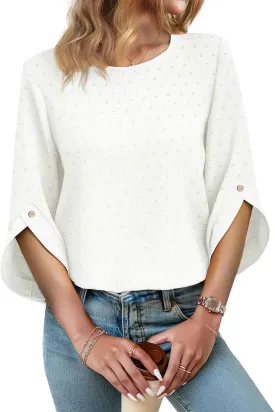 JUSTFASHIONNOW Womens Tops Dressy Casual 3/4 Sleeve Blouses Summer Tops 2025 Trendy Swiss Dots Shirts