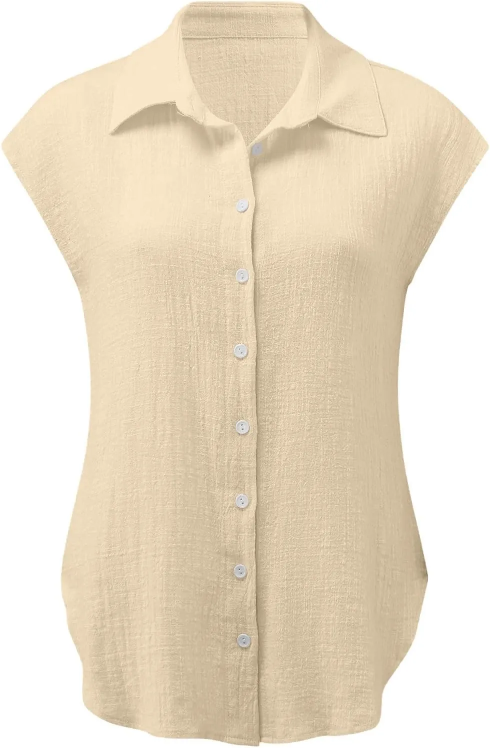 LRMQS Linen Shirts for Women Summer 2024 Button Down Lapel Cap Sleeve Shirt Tops Casual Beach Trendy Cotton Gauze Clothing