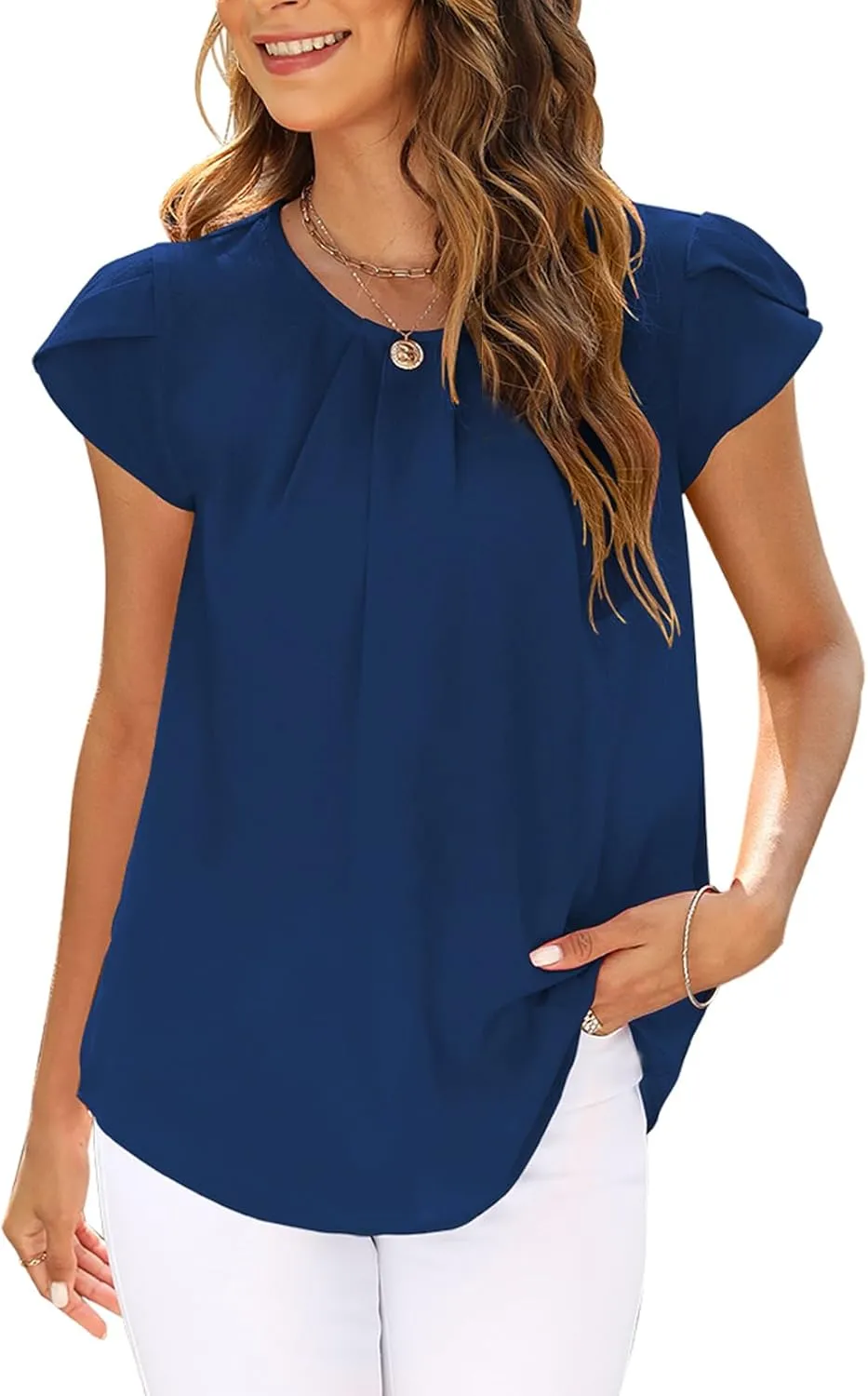 LuckyMore Womens Summer Cap Short Sleeve Tops Dressy Business Casual Work Blouses Shirts