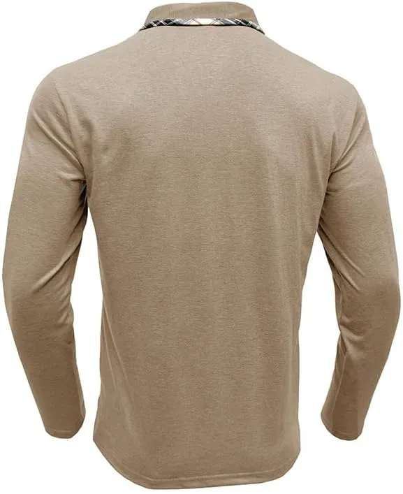 Mens Long Sleeve Polo Shirts Casual Button Moisture Cotton Tees Stylish Tops Golf Shirts with Pocket