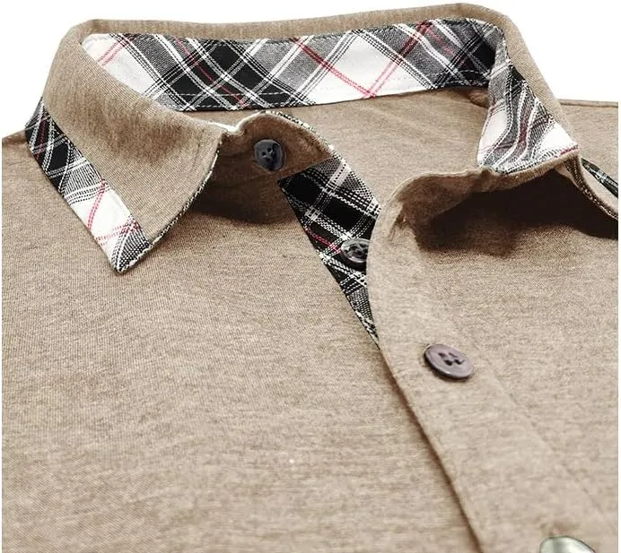 Mens Long Sleeve Polo Shirts Casual Button Moisture Cotton Tees Stylish Tops Golf Shirts with Pocket