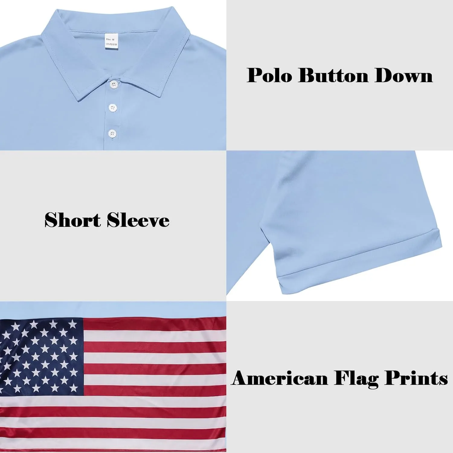 Men's Polo Shirts 2 Pack Print American Flag Short Sleeve Performance Golf Shirts Moisture Wicking Work Shirts