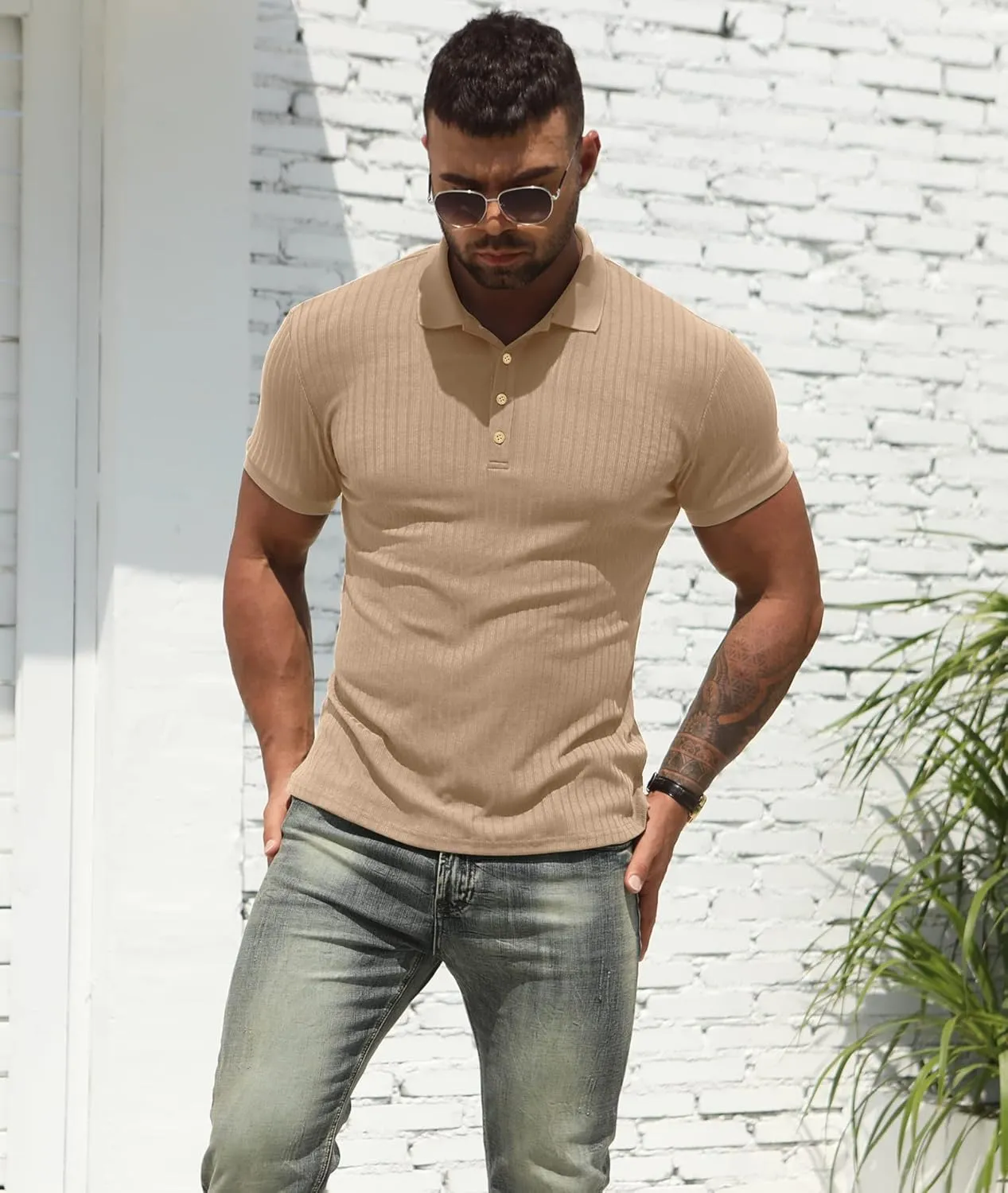 NITAGUT Men's Polo Shirts Shorts& Long Sleeve Casual Slim Fit Workout Shirts