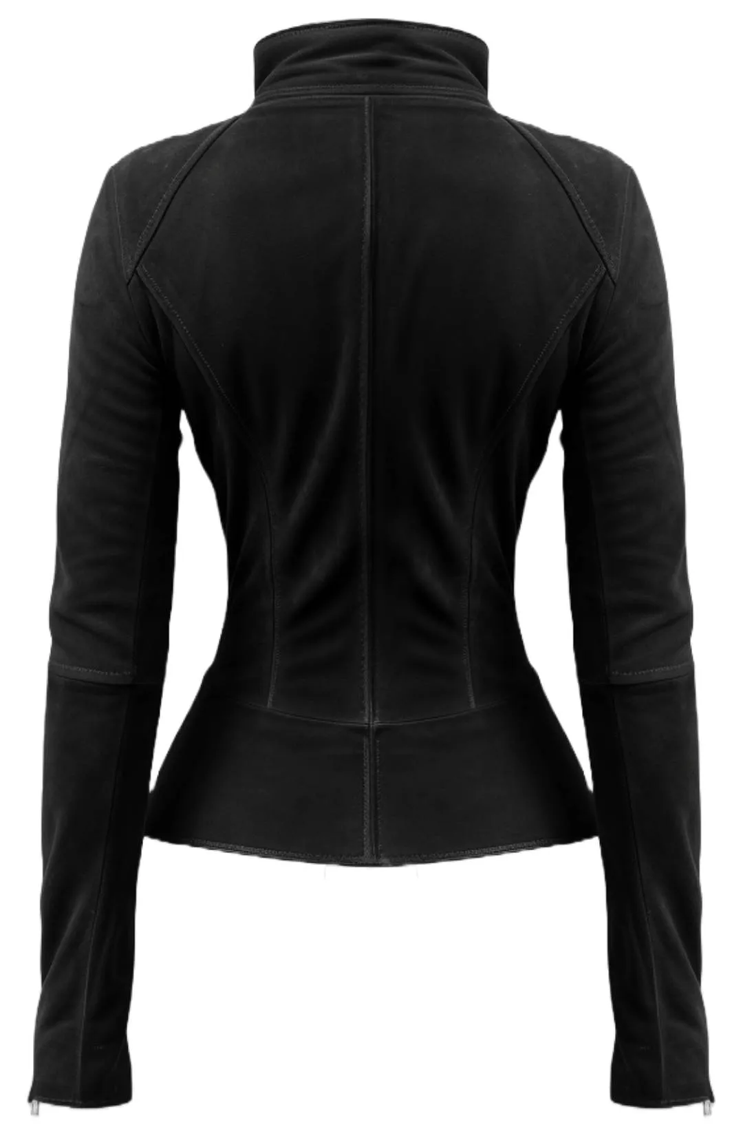 Olivia Black Suede Biker Real Leather Jacket