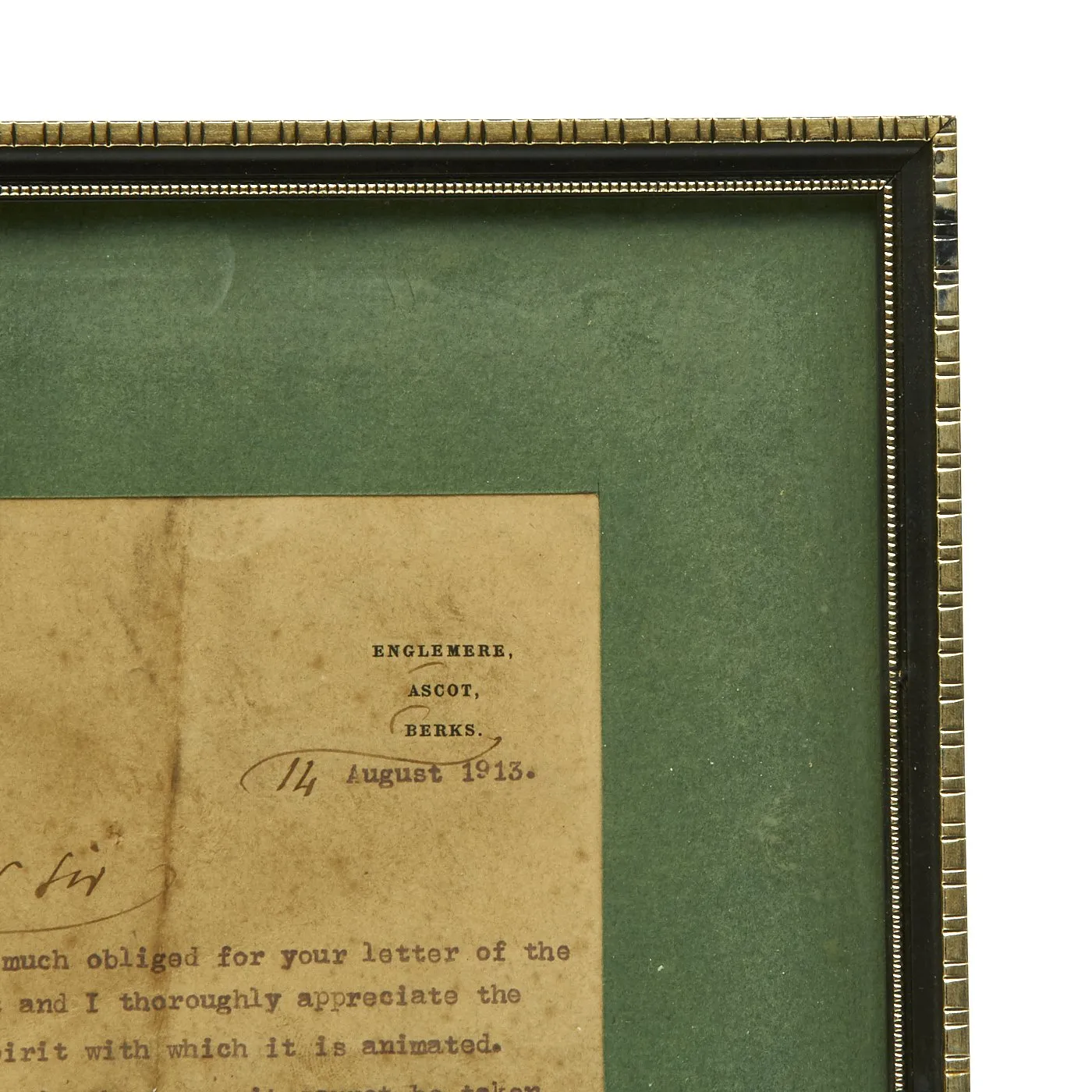Original British WWI Era Framed Signed Letter from Lord Sleigh "Bobs" Roberts dated August 14th 1913
