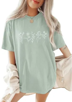 Oversized Tshirts for Women Flower Graphic Tees Short Sleeve Shirts 2025 Summer Casual Loose Fit Beach Tops