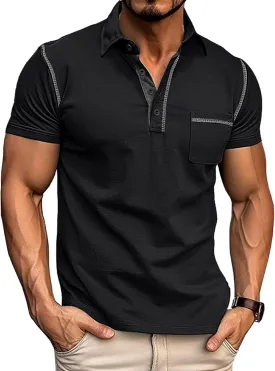 Polo Shirts for Men Basic Short Sleeve Shirt Button Solid Color Casual Tees Golf Stylish Tops